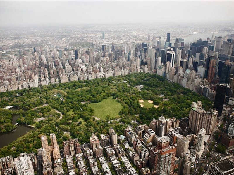 Zielony park w centrum Nowego Jorku z lotu ptaka